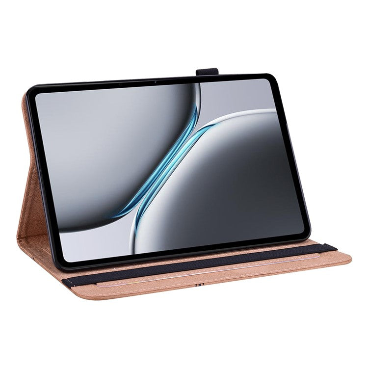 For OnePlus Pad 2 / Pad Pro Case Line Imprinted PU Leather Card Holder Tablet Stand Cover - Brown