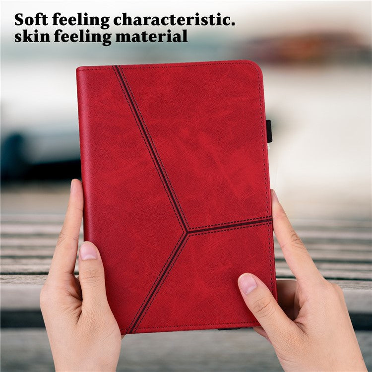 For OnePlus Pad 2 / Pad Pro Case Line Imprinted PU Leather Card Holder Tablet Stand Cover - Red