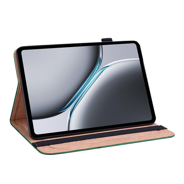 For OnePlus Pad 2 / Pad Pro Case Line Imprinted PU Leather Card Holder Tablet Stand Cover - Green