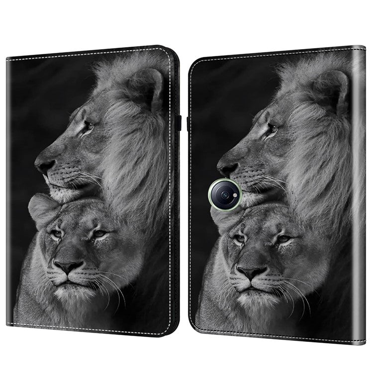 For OnePlus Pad 2 / Pad Pro Case Flip Stand Leather Tablet Cover Pattern Printed - Couple Lions