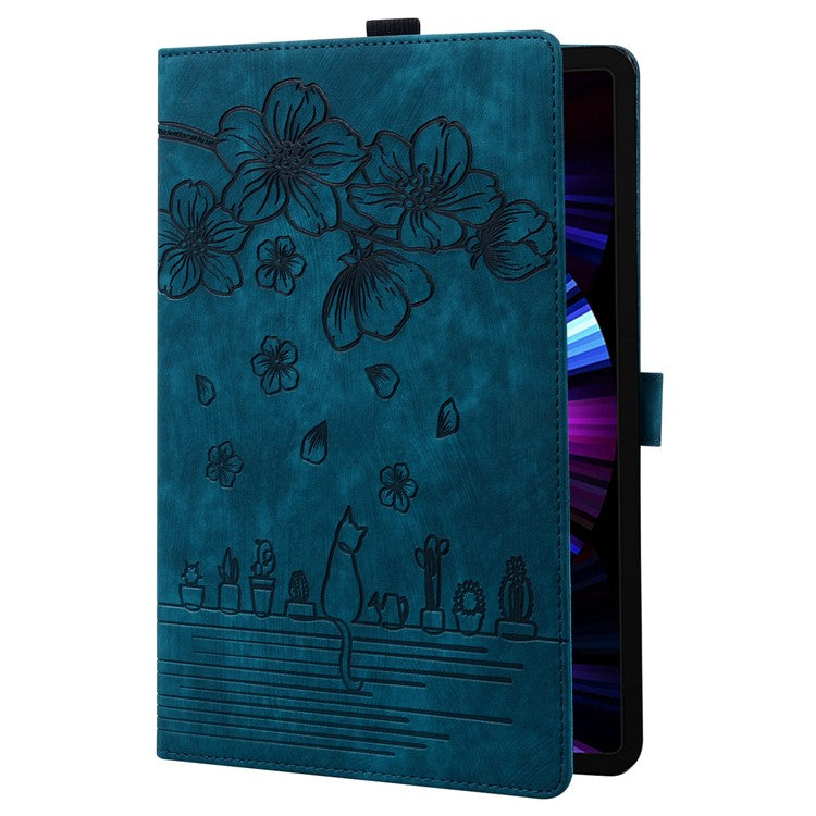 For OnePlus Pad Pro / Pad 2 Case Card Slots Leather Tablet Stand Folio Cover Flower Cat - Blue