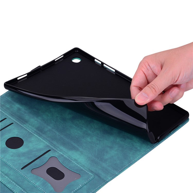 For OnePlus Pad Pro / Pad 2 Case Card Slots Leather Tablet Stand Folio Cover Flower Cat - Green