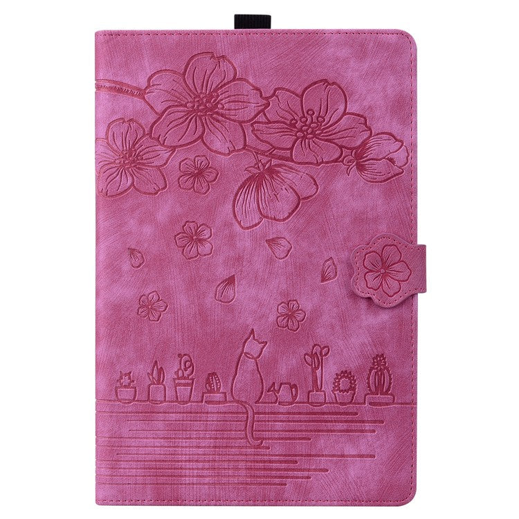 For OnePlus Pad Pro / Pad 2 Case Card Slots Leather Tablet Stand Folio Cover Flower Cat - Rose