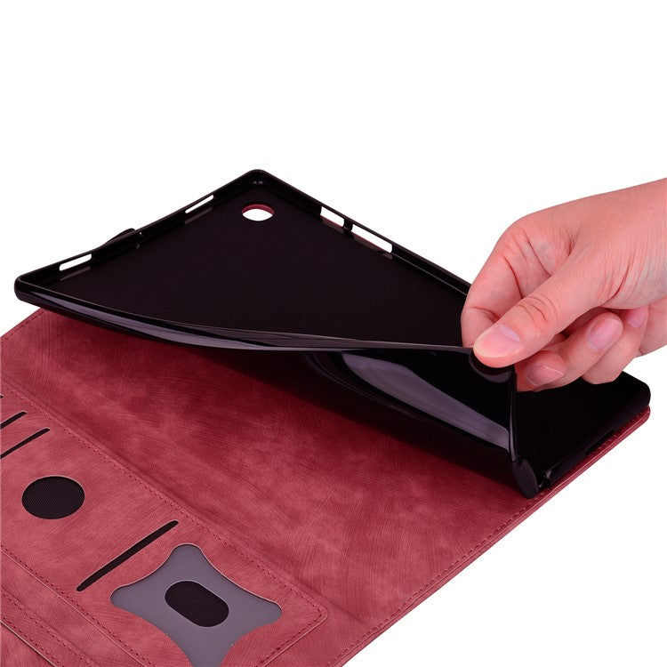 For OnePlus Pad Pro / Pad 2 Case Card Slots Leather Tablet Stand Folio Cover Flower Cat - Wine Red