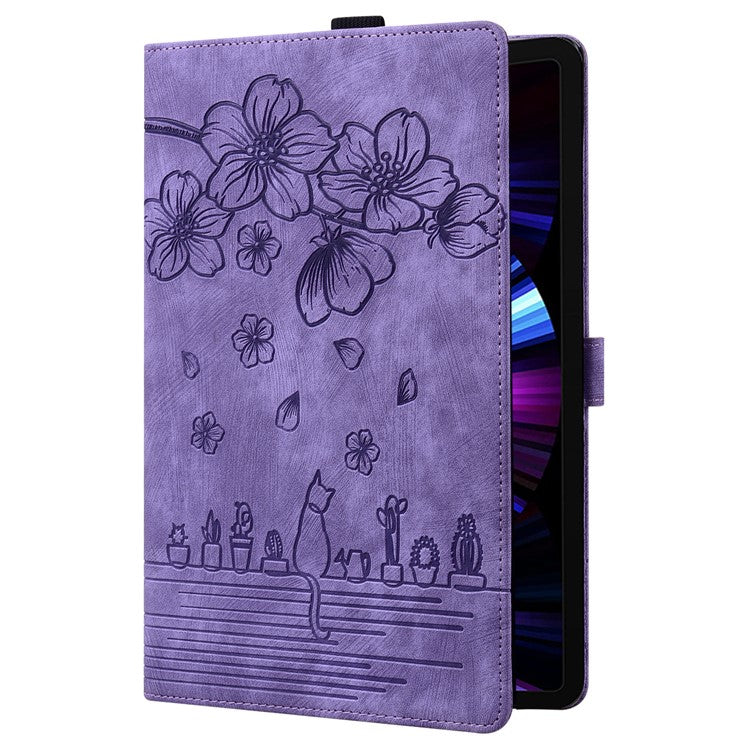 For OnePlus Pad Pro / Pad 2 Case Card Slots Leather Tablet Stand Folio Cover Flower Cat - Purple