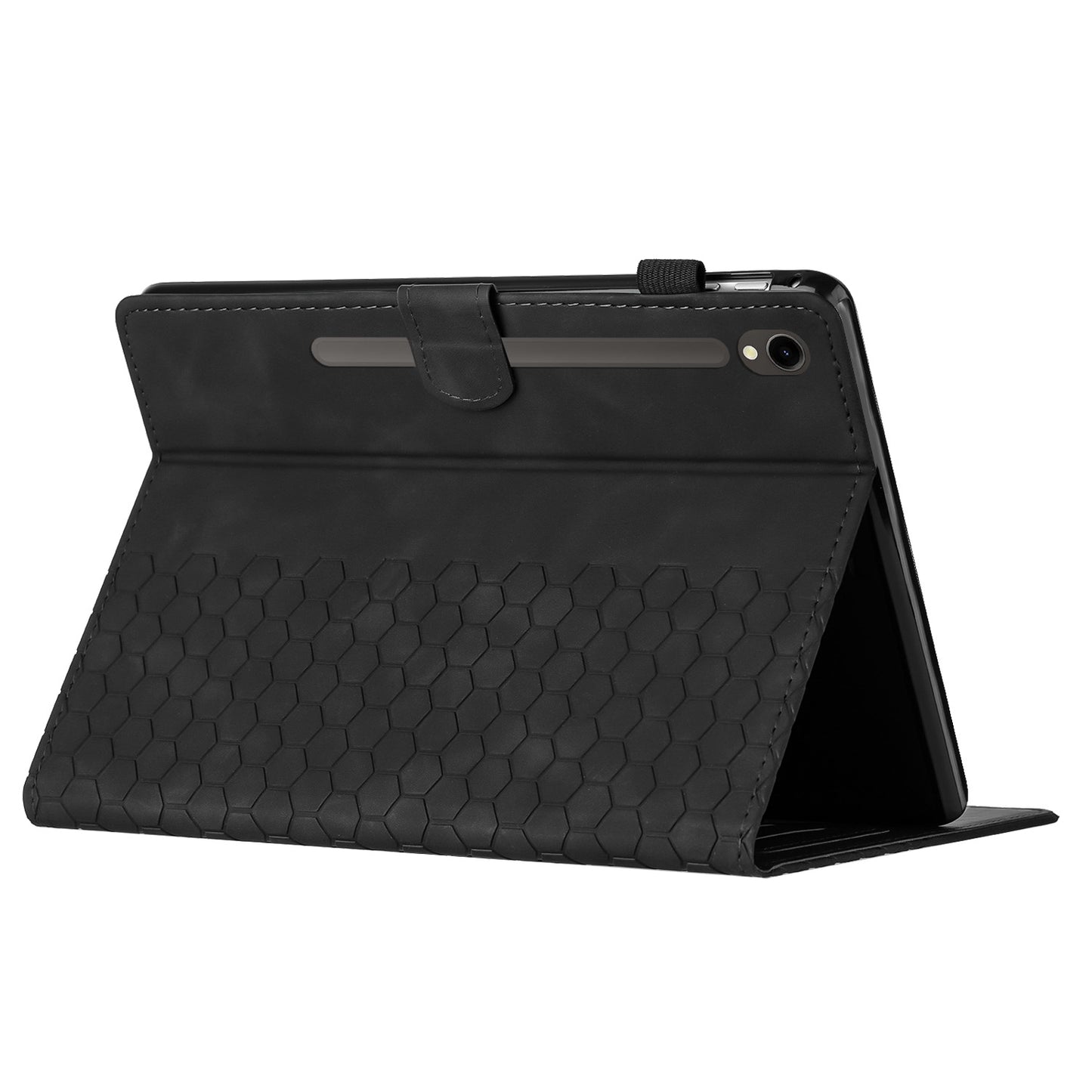 For Samsung Galaxy Tab S9 FE / S9 Case Honeycomb Printed Leather Tablet Cover with Card Slot - Black
