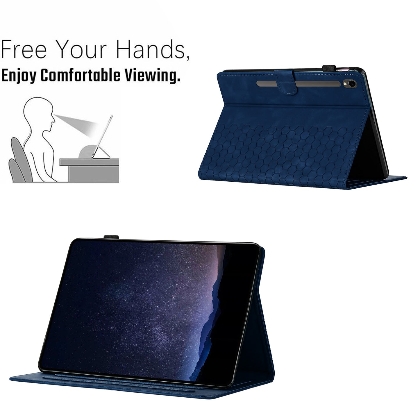 For Samsung Galaxy Tab S9 FE / S9 Case Honeycomb Printed Leather Tablet Cover with Card Slot - Blue