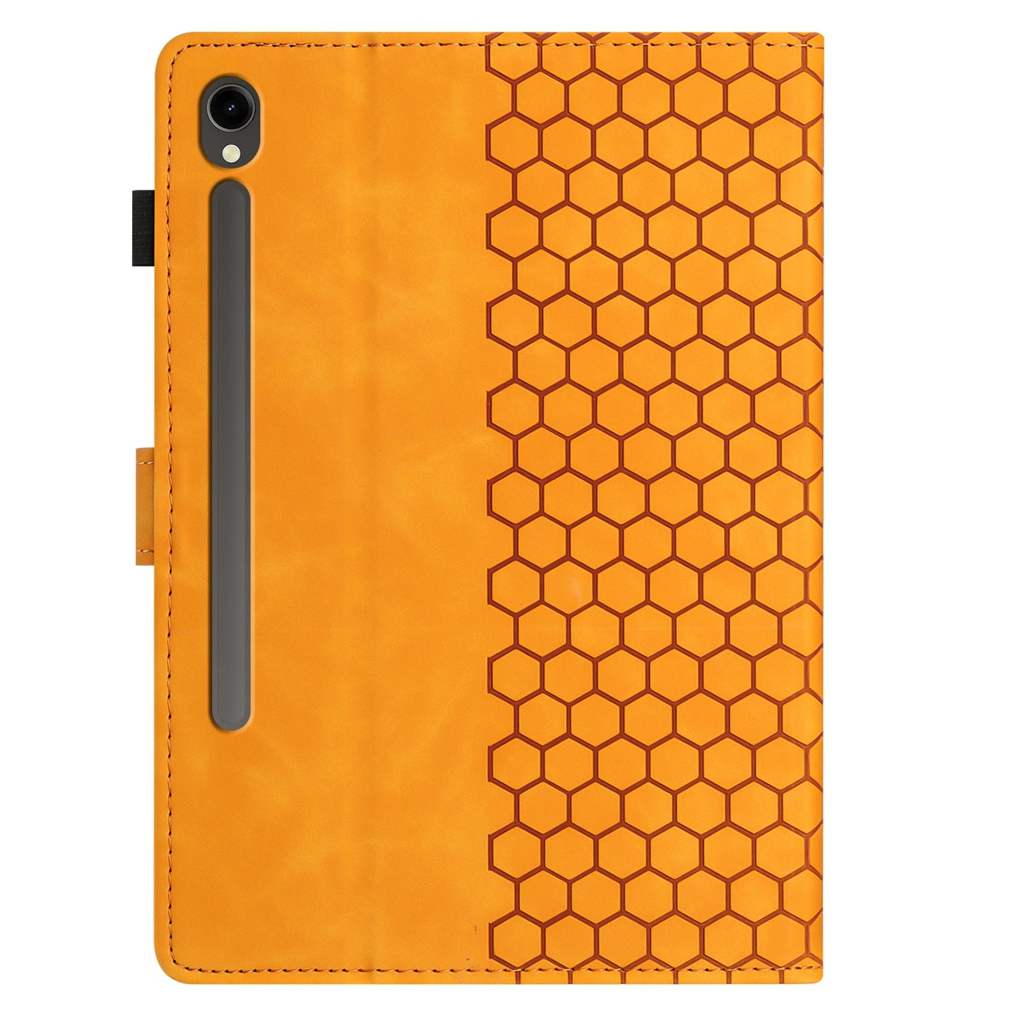 For Samsung Galaxy Tab S9 FE / S9 Case Honeycomb Printed Leather Tablet Cover with Card Slot - Yellow
