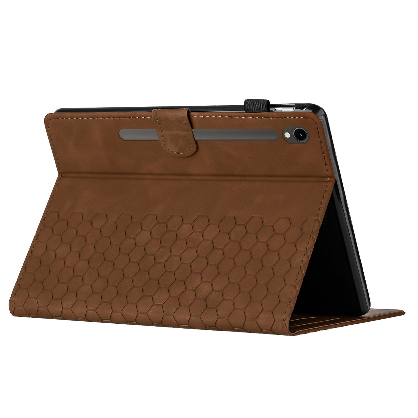 For Samsung Galaxy Tab S9 FE / S9 Case Honeycomb Printed Leather Tablet Cover with Card Slot - Brown