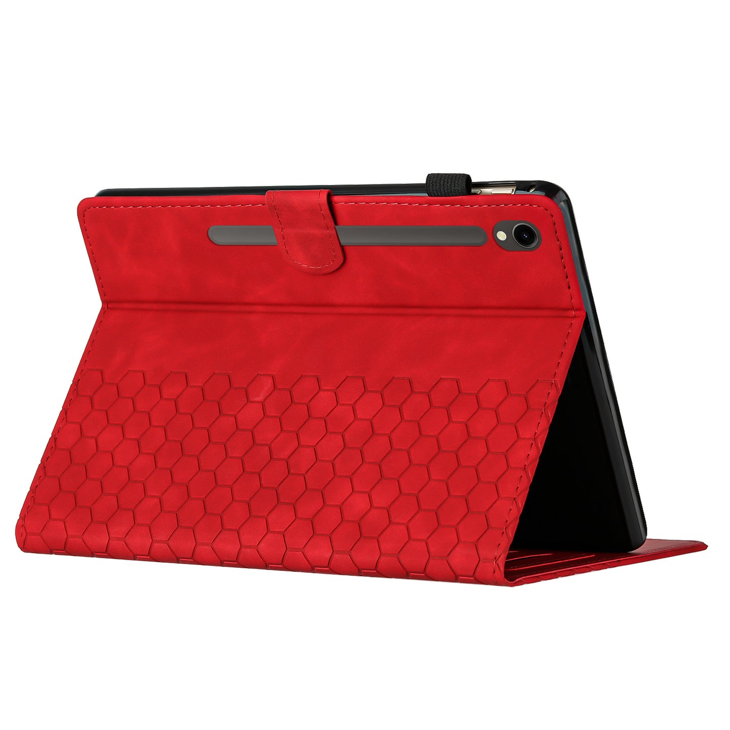 For Samsung Galaxy Tab S9 FE / S9 Case Honeycomb Printed Leather Tablet Cover with Card Slot - Red