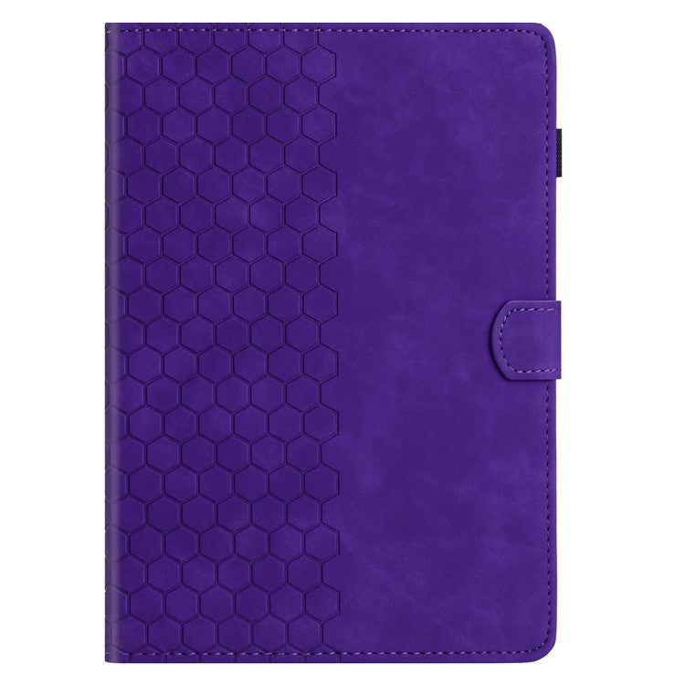For Samsung Galaxy Tab A9+ Case Honeycomb Printed Leather Tablet Cover with Card Slot - Purple