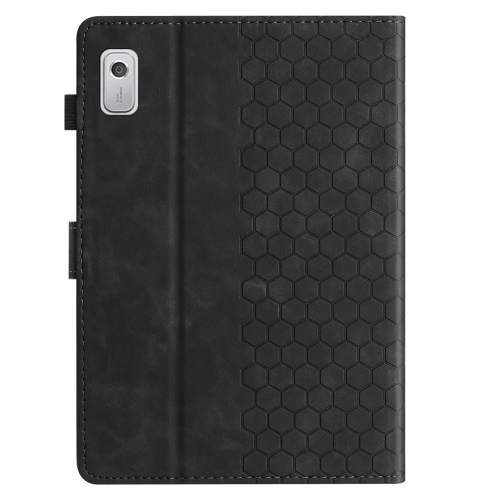 For Lenovo Tab P11 Gen 2 Case Honeycomb Printed Leather Tablet Cover with Card Slot - Black