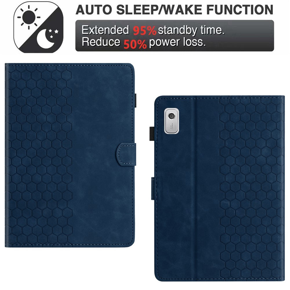 For Lenovo Tab P11 Gen 2 Case Honeycomb Printed Leather Tablet Cover with Card Slot - Blue