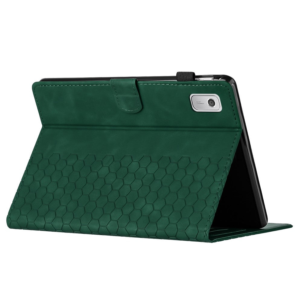 For Lenovo Tab P11 Gen 2 Case Honeycomb Printed Leather Tablet Cover with Card Slot - Green