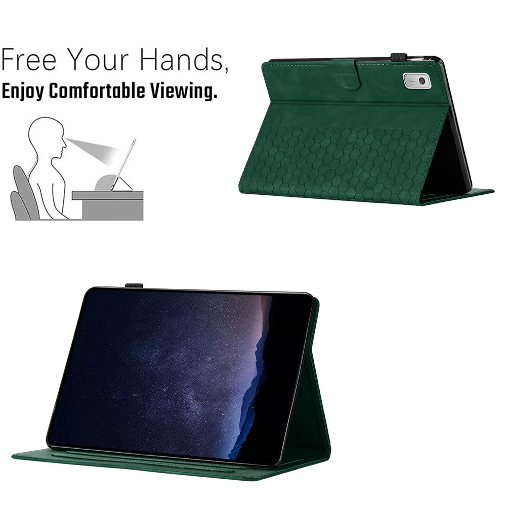 For Lenovo Tab P11 Gen 2 Case Honeycomb Printed Leather Tablet Cover with Card Slot - Green