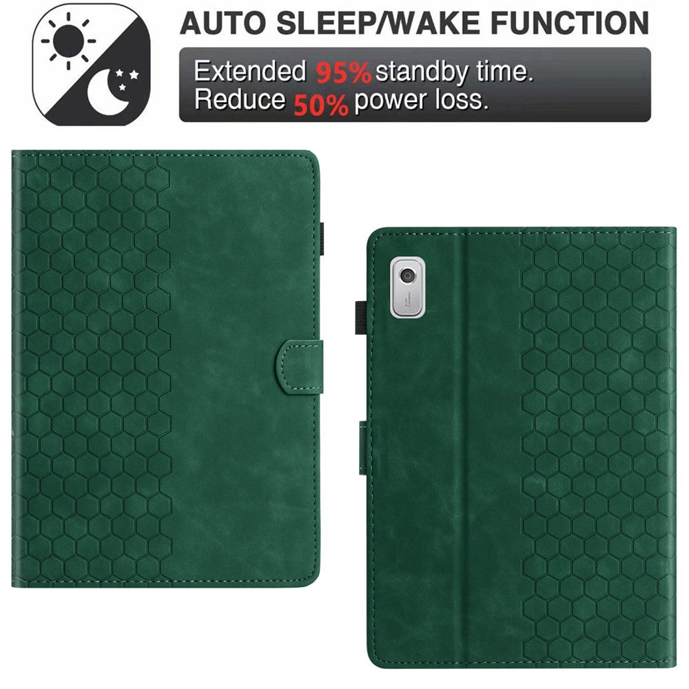 For Lenovo Tab P11 Gen 2 Case Honeycomb Printed Leather Tablet Cover with Card Slot - Green