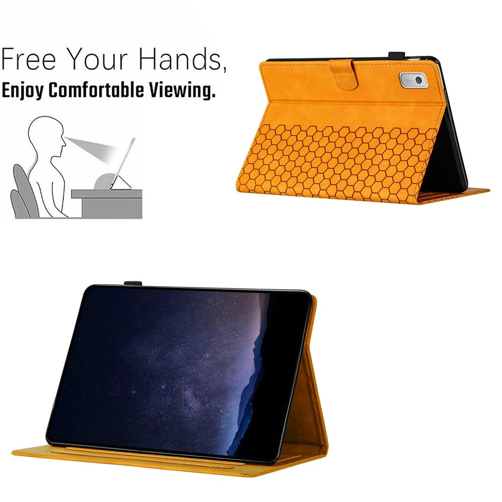 For Lenovo Tab P11 Gen 2 Case Honeycomb Printed Leather Tablet Cover with Card Slot - Yellow