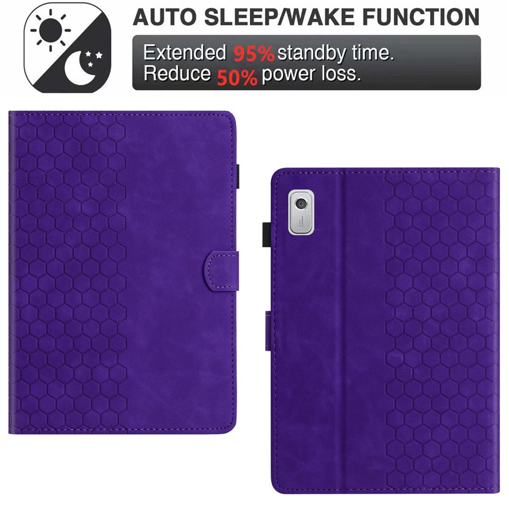 For Lenovo Tab P11 Gen 2 Case Honeycomb Printed Leather Tablet Cover with Card Slot - Purple