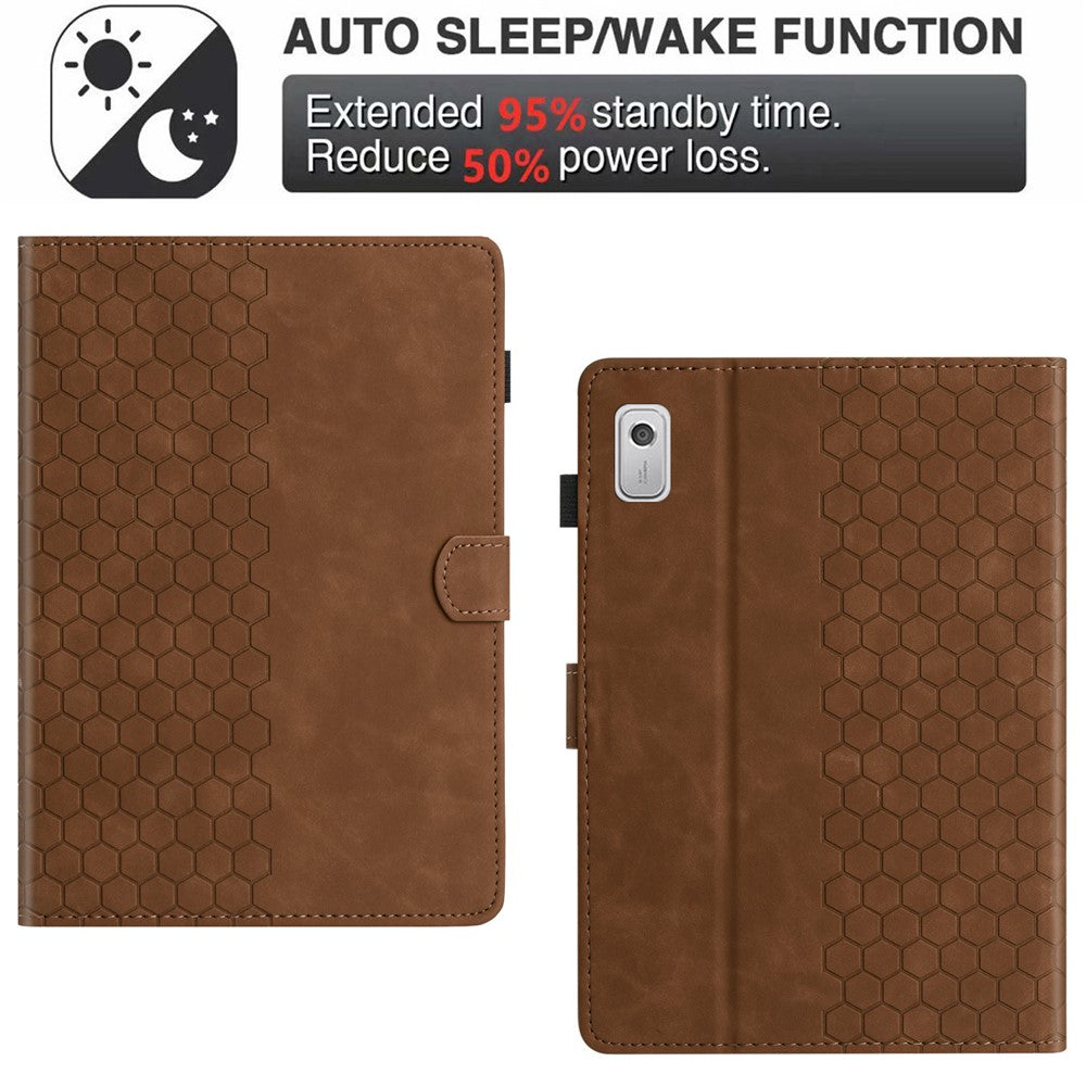 For Lenovo Tab P11 Gen 2 Case Honeycomb Printed Leather Tablet Cover with Card Slot - Brown