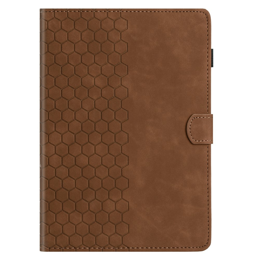 For Lenovo Tab P11 Gen 2 Case Honeycomb Printed Leather Tablet Cover with Card Slot - Brown