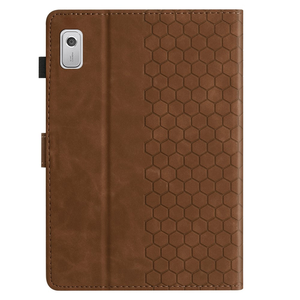 For Lenovo Tab P11 Gen 2 Case Honeycomb Printed Leather Tablet Cover with Card Slot - Brown