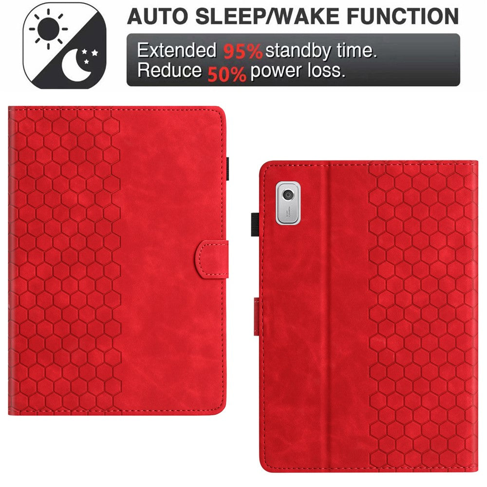For Lenovo Tab P11 Gen 2 Case Honeycomb Printed Leather Tablet Cover with Card Slot - Red