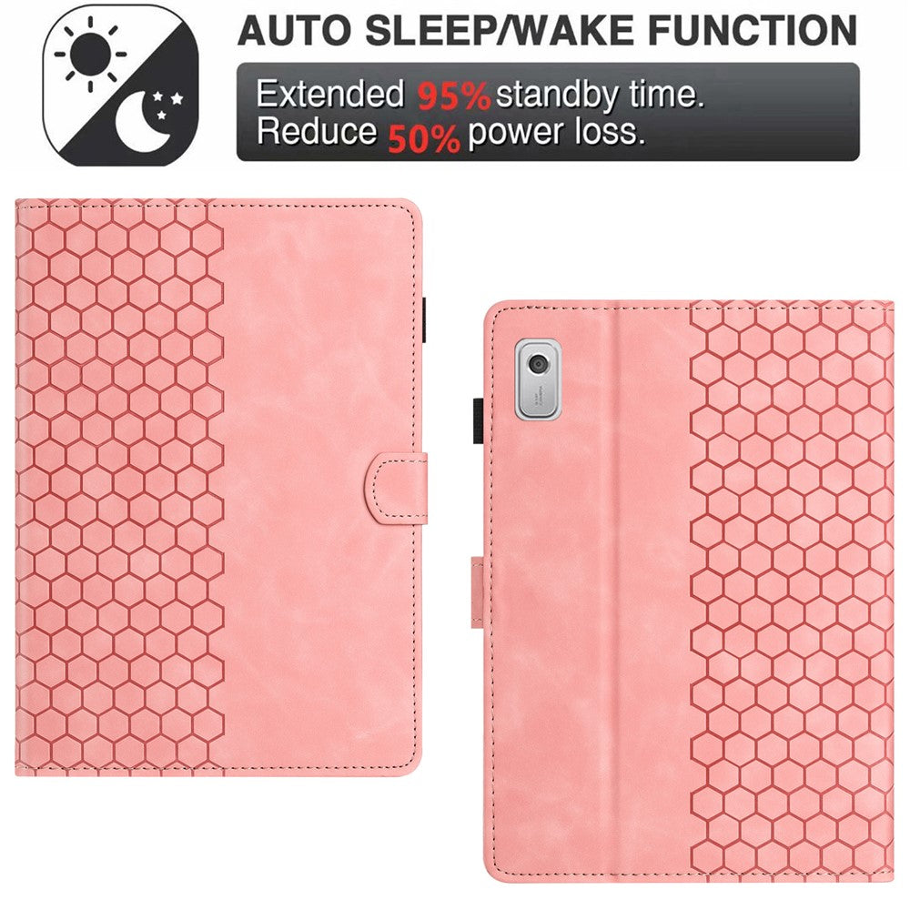 For Lenovo Tab P11 Gen 2 Case Honeycomb Printed Leather Tablet Cover with Card Slot - Pink
