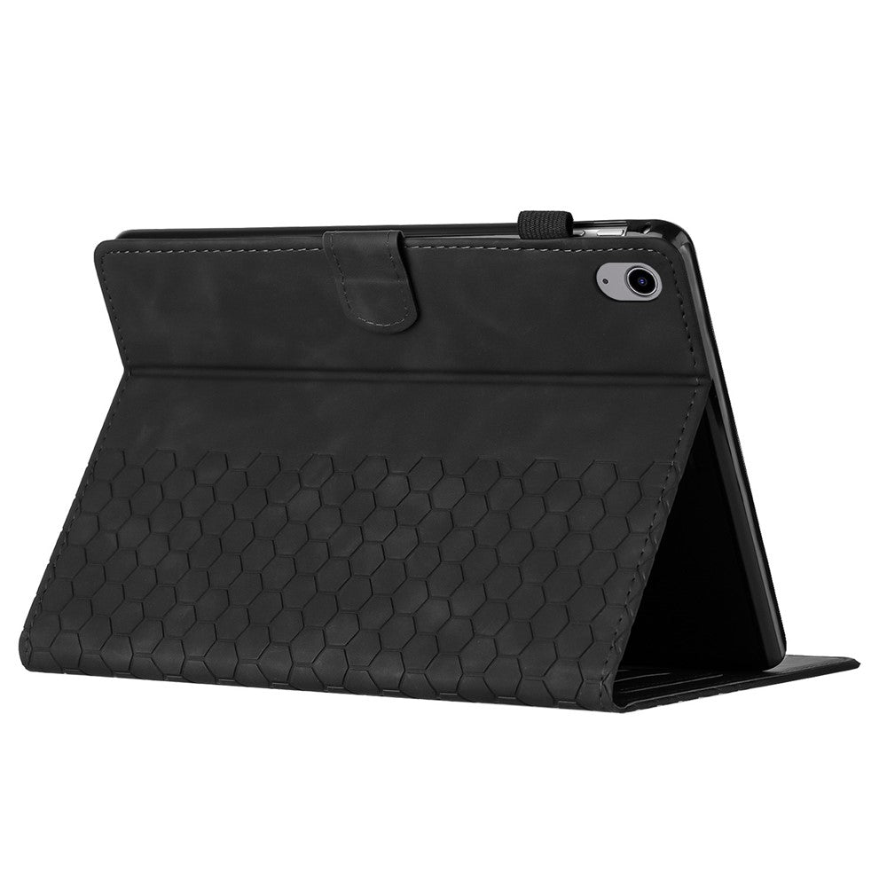 For Lenovo Tab P11 Case Honeycomb Printed Leather Tablet Cover with Card Slot - Black