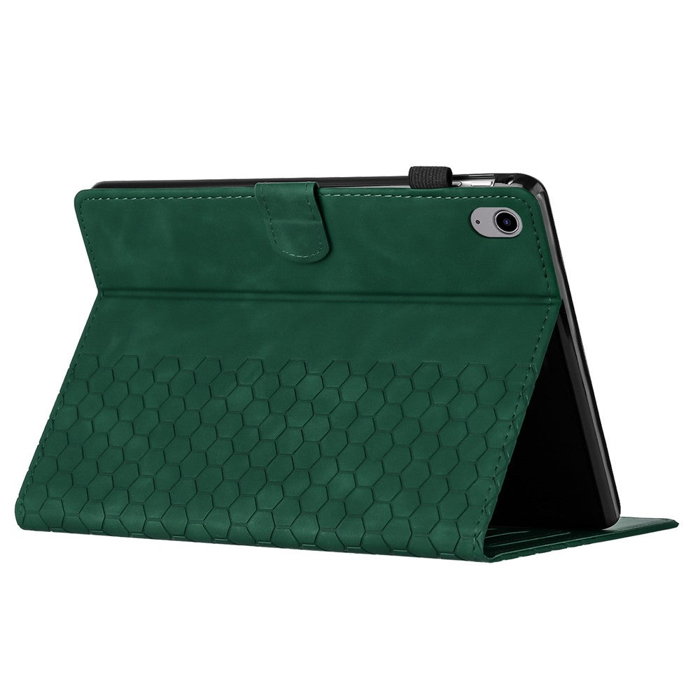 For Lenovo Tab P11 Case Honeycomb Printed Leather Tablet Cover with Card Slot - Green