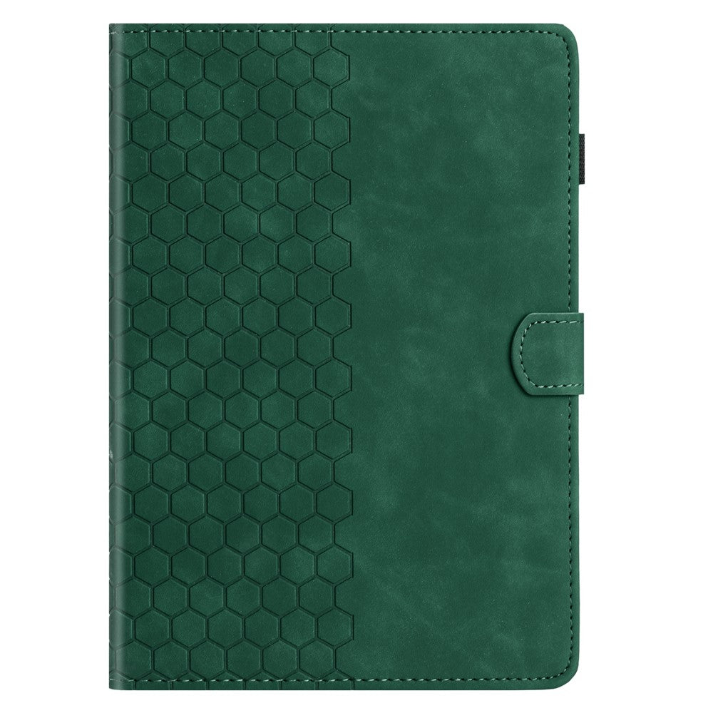 For Lenovo Tab P11 Case Honeycomb Printed Leather Tablet Cover with Card Slot - Green