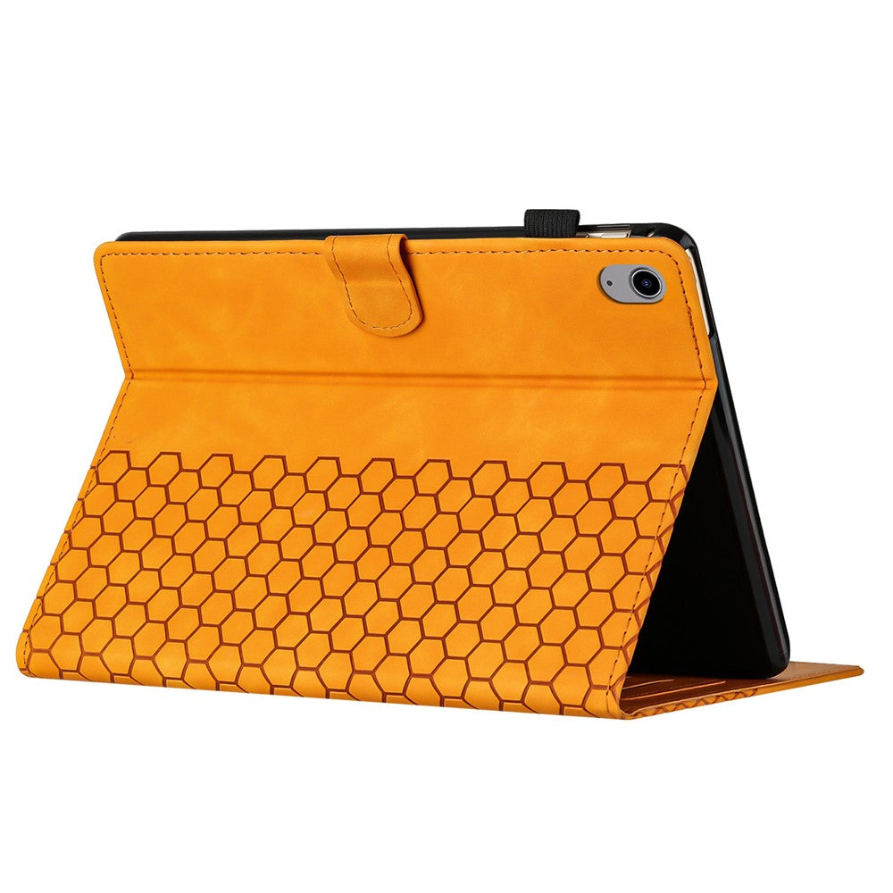 For Lenovo Tab P11 Case Honeycomb Printed Leather Tablet Cover with Card Slot - Yellow