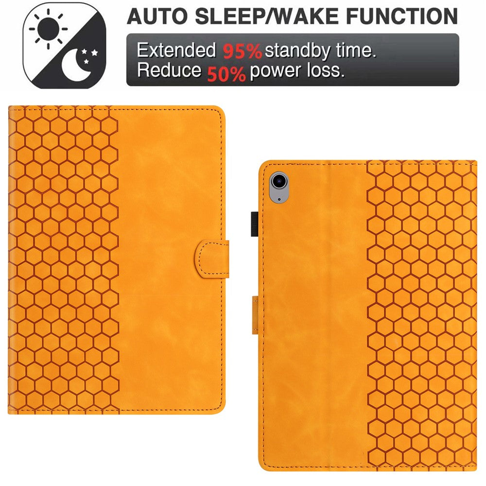 For Lenovo Tab P11 Case Honeycomb Printed Leather Tablet Cover with Card Slot - Yellow