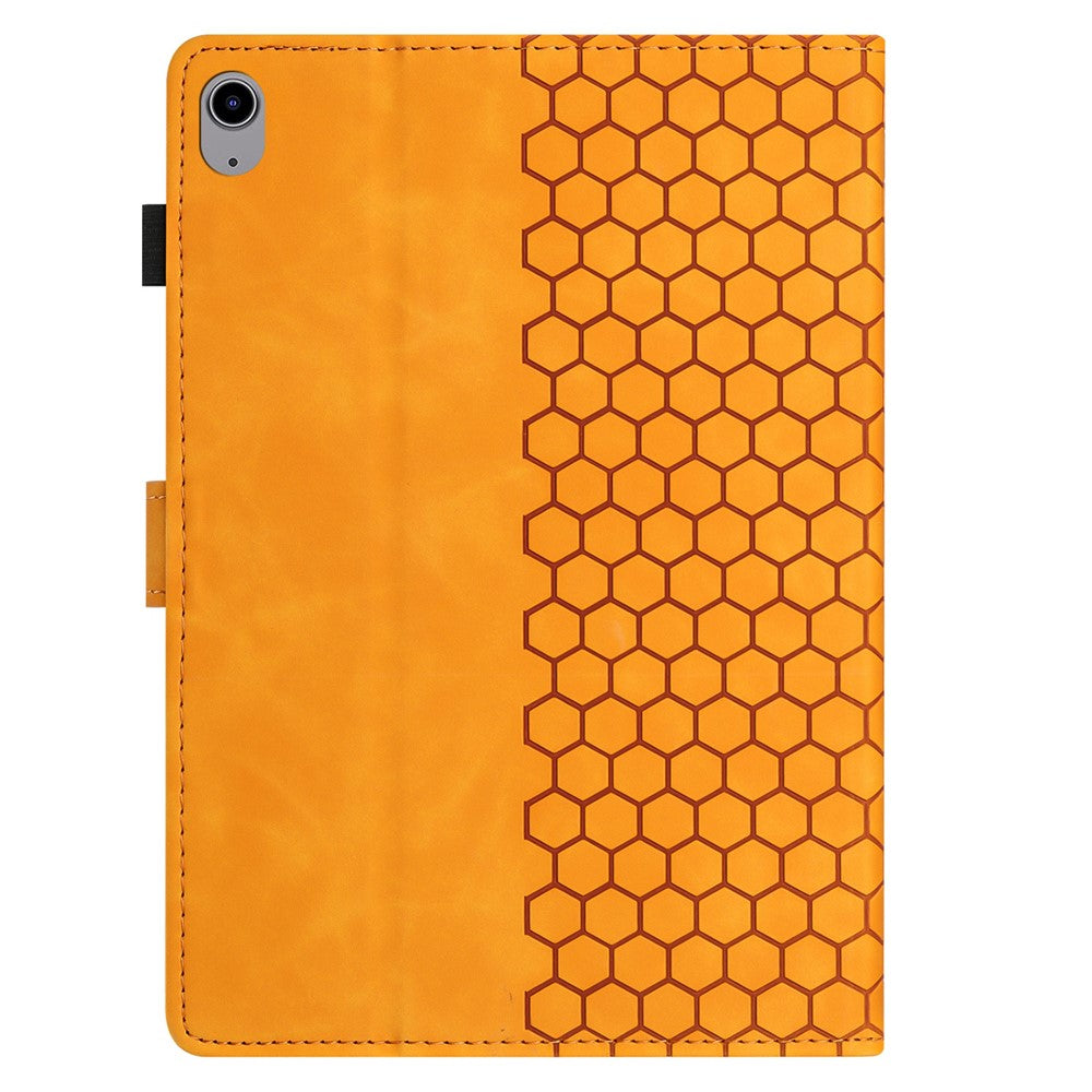 For Lenovo Tab P11 Case Honeycomb Printed Leather Tablet Cover with Card Slot - Yellow