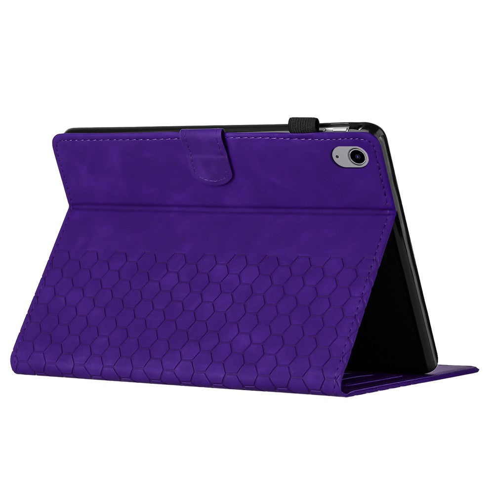 For Lenovo Tab P11 Case Honeycomb Printed Leather Tablet Cover with Card Slot - Purple