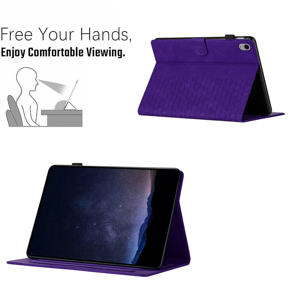 For Lenovo Tab P11 Case Honeycomb Printed Leather Tablet Cover with Card Slot - Purple