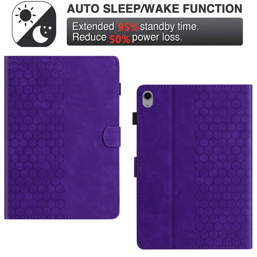 For Lenovo Tab P11 Case Honeycomb Printed Leather Tablet Cover with Card Slot - Purple