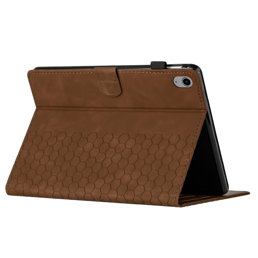 For Lenovo Tab P11 Case Honeycomb Printed Leather Tablet Cover with Card Slot - Brown