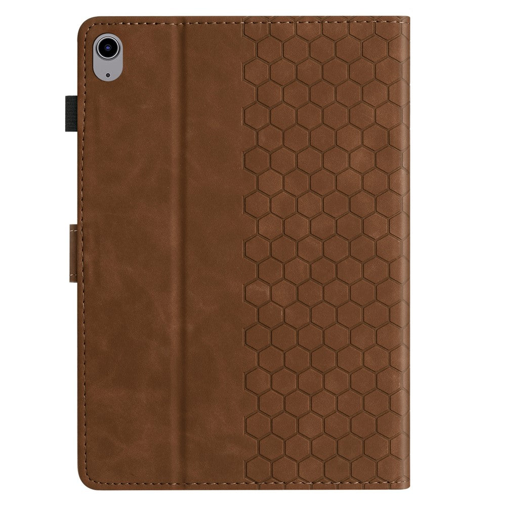 For Lenovo Tab P11 Case Honeycomb Printed Leather Tablet Cover with Card Slot - Brown