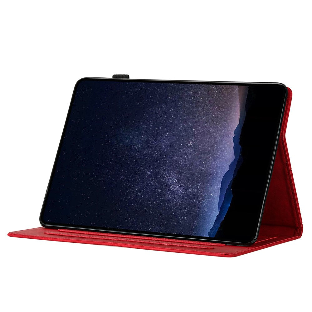 For Lenovo Tab P11 Case Honeycomb Printed Leather Tablet Cover with Card Slot - Red