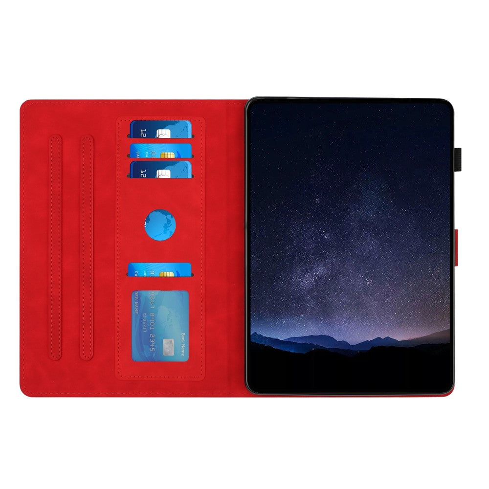 For Lenovo Tab P11 Case Honeycomb Printed Leather Tablet Cover with Card Slot - Red