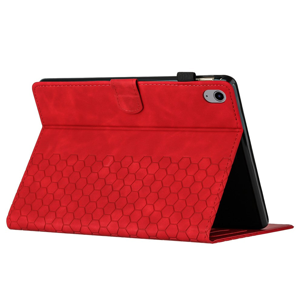 For Lenovo Tab P11 Case Honeycomb Printed Leather Tablet Cover with Card Slot - Red