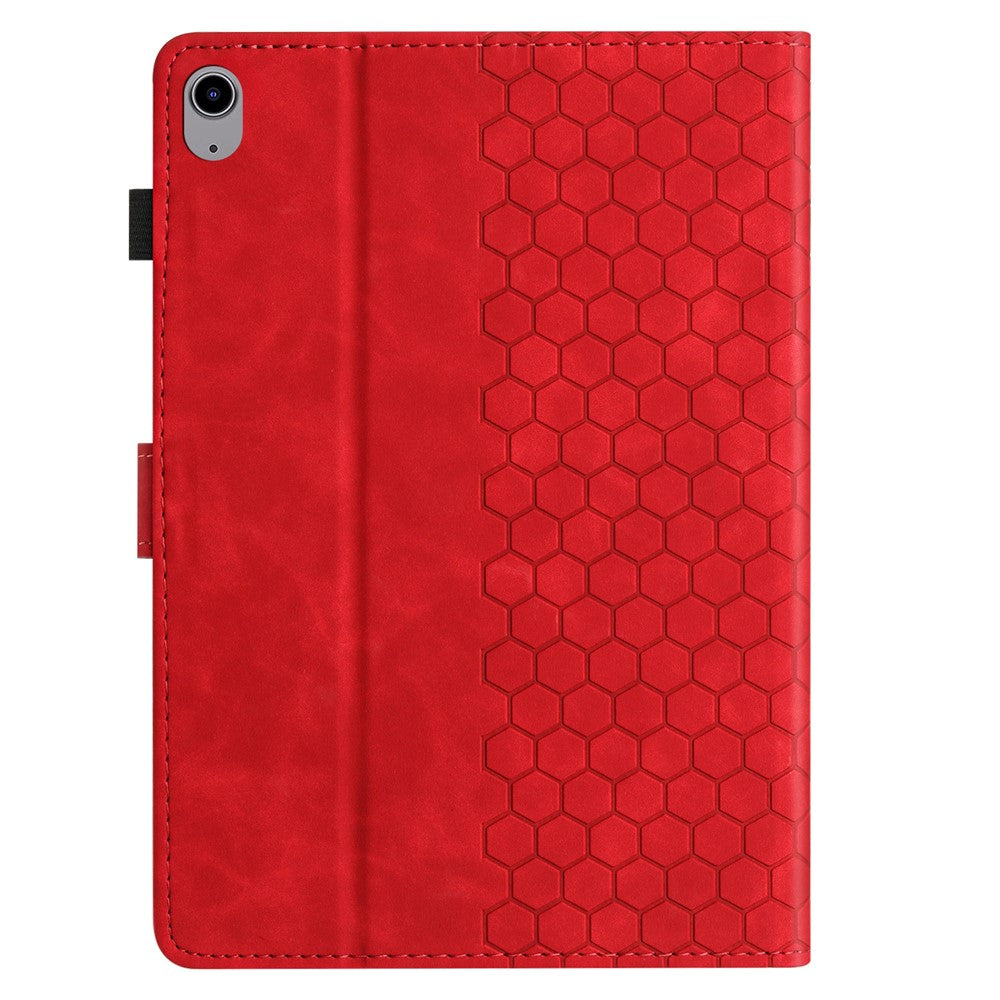 For Lenovo Tab P11 Case Honeycomb Printed Leather Tablet Cover with Card Slot - Red
