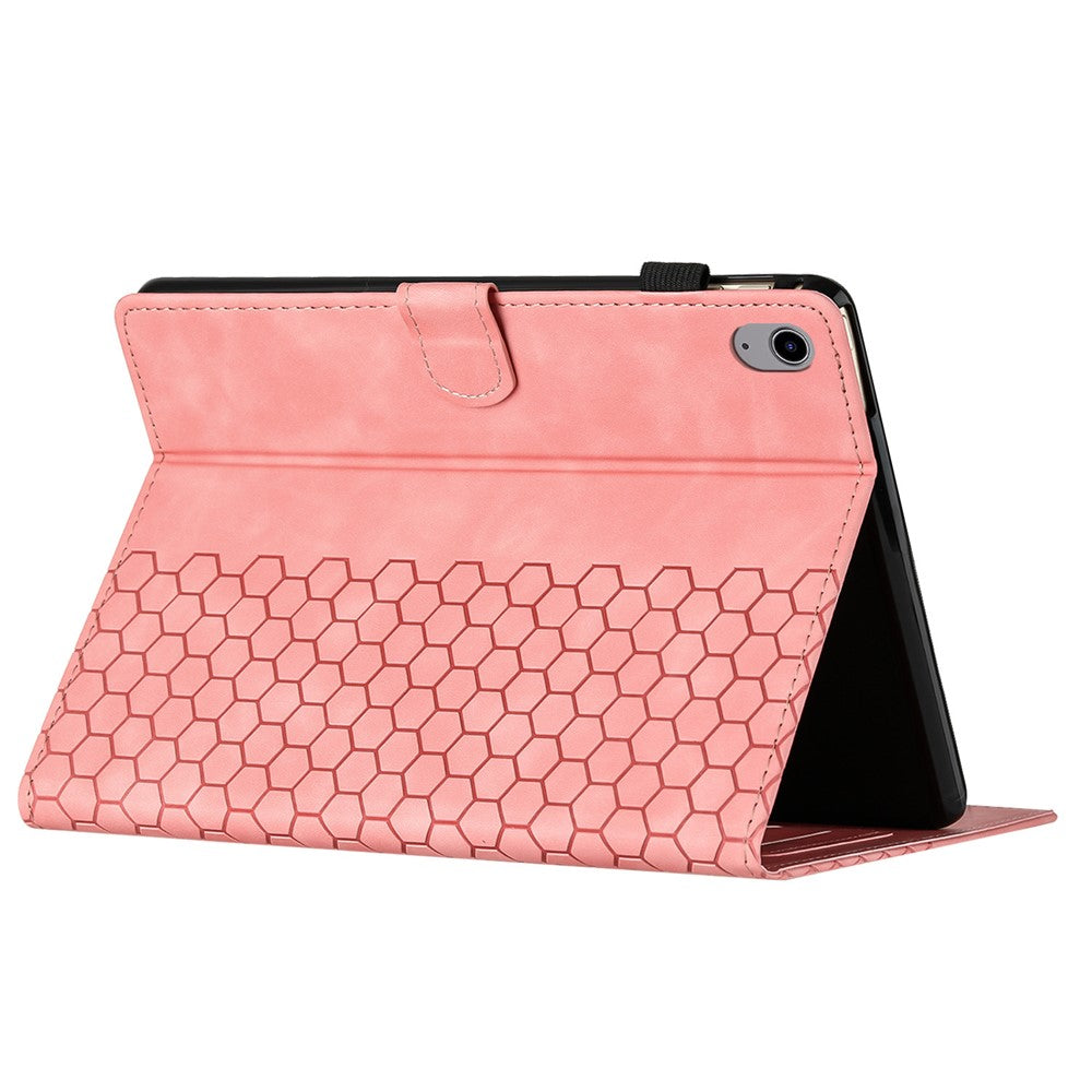 For Lenovo Tab P11 Case Honeycomb Printed Leather Tablet Cover with Card Slot - Pink