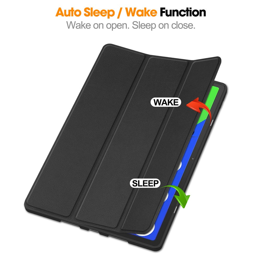 For Lenovo Xiaoxin Pad Pro 12.7 (2025) Stand Case Shock-Absorbent Leather Tablet Cover with Pen Slot - Black