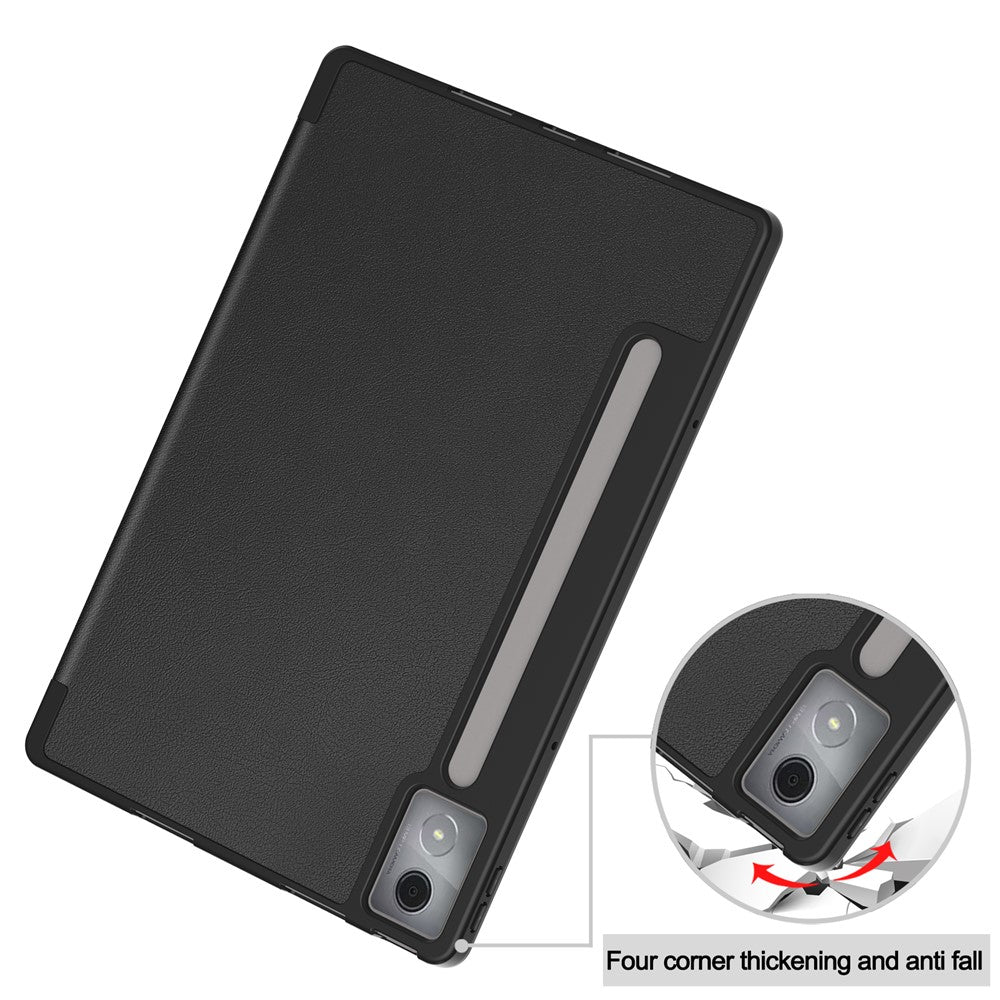 For Lenovo Xiaoxin Pad Pro 12.7 (2025) Stand Case Shock-Absorbent Leather Tablet Cover with Pen Slot - Black