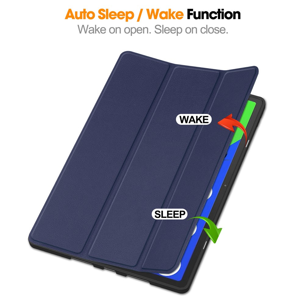 For Lenovo Xiaoxin Pad Pro 12.7 (2025) Stand Case Shock-Absorbent Leather Tablet Cover with Pen Slot - Dark Blue