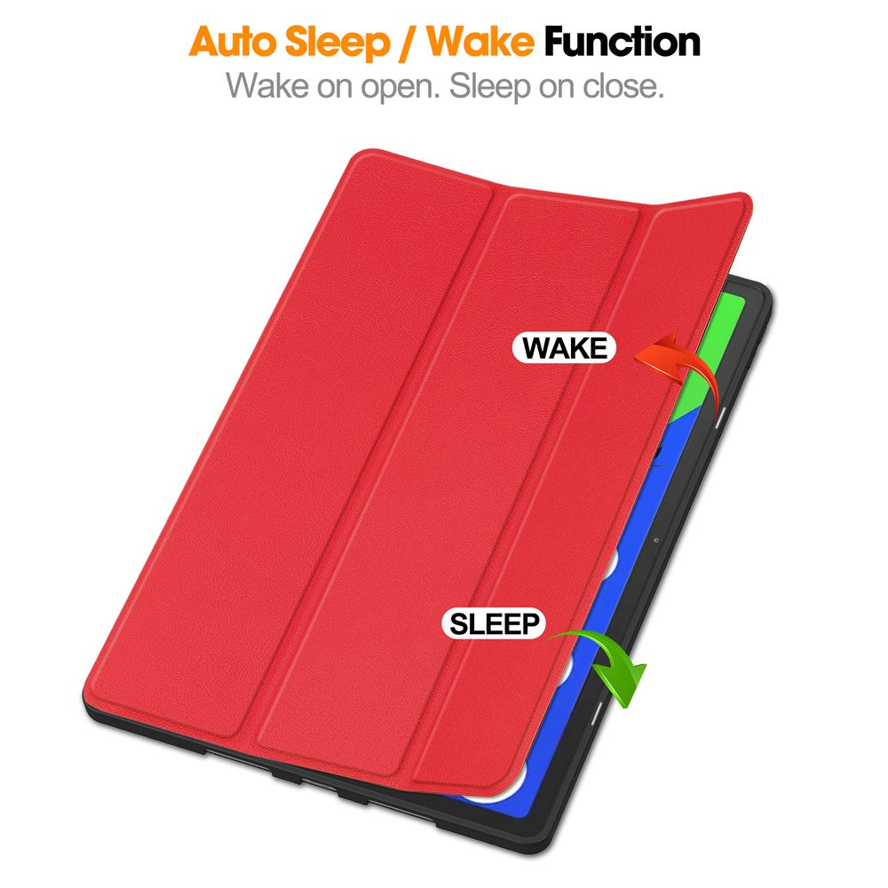 For Lenovo Xiaoxin Pad Pro 12.7 (2025) Stand Case Shock-Absorbent Leather Tablet Cover with Pen Slot - Red