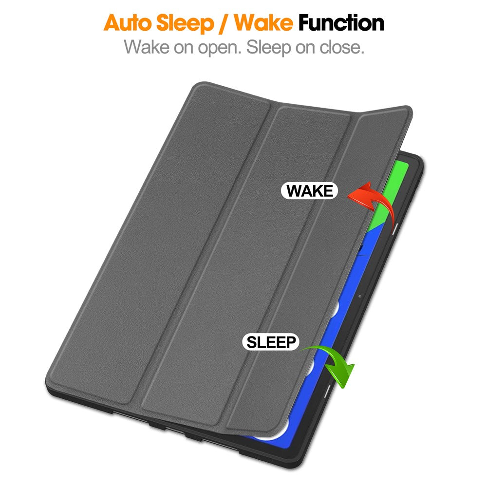 For Lenovo Xiaoxin Pad Pro 12.7 (2025) Stand Case Shock-Absorbent Leather Tablet Cover with Pen Slot - Grey