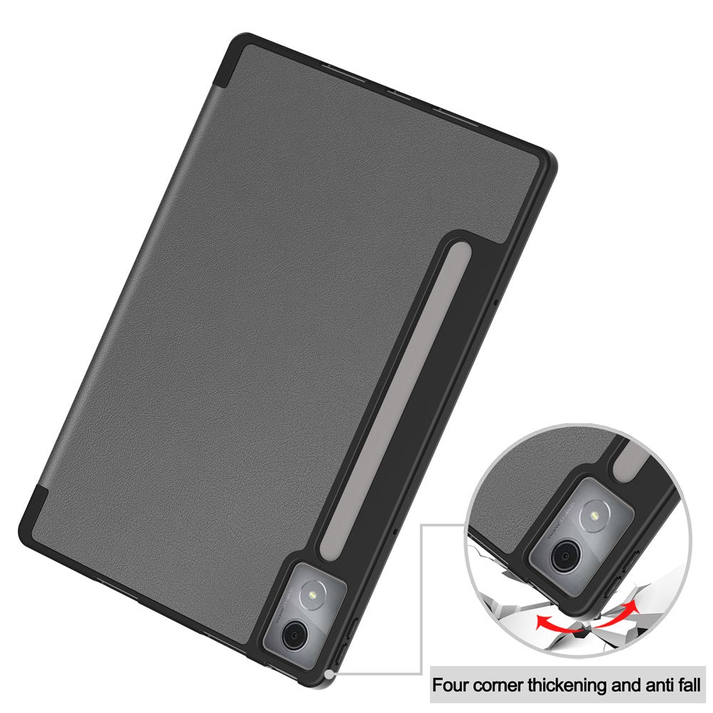 For Lenovo Xiaoxin Pad Pro 12.7 (2025) Stand Case Shock-Absorbent Leather Tablet Cover with Pen Slot - Grey