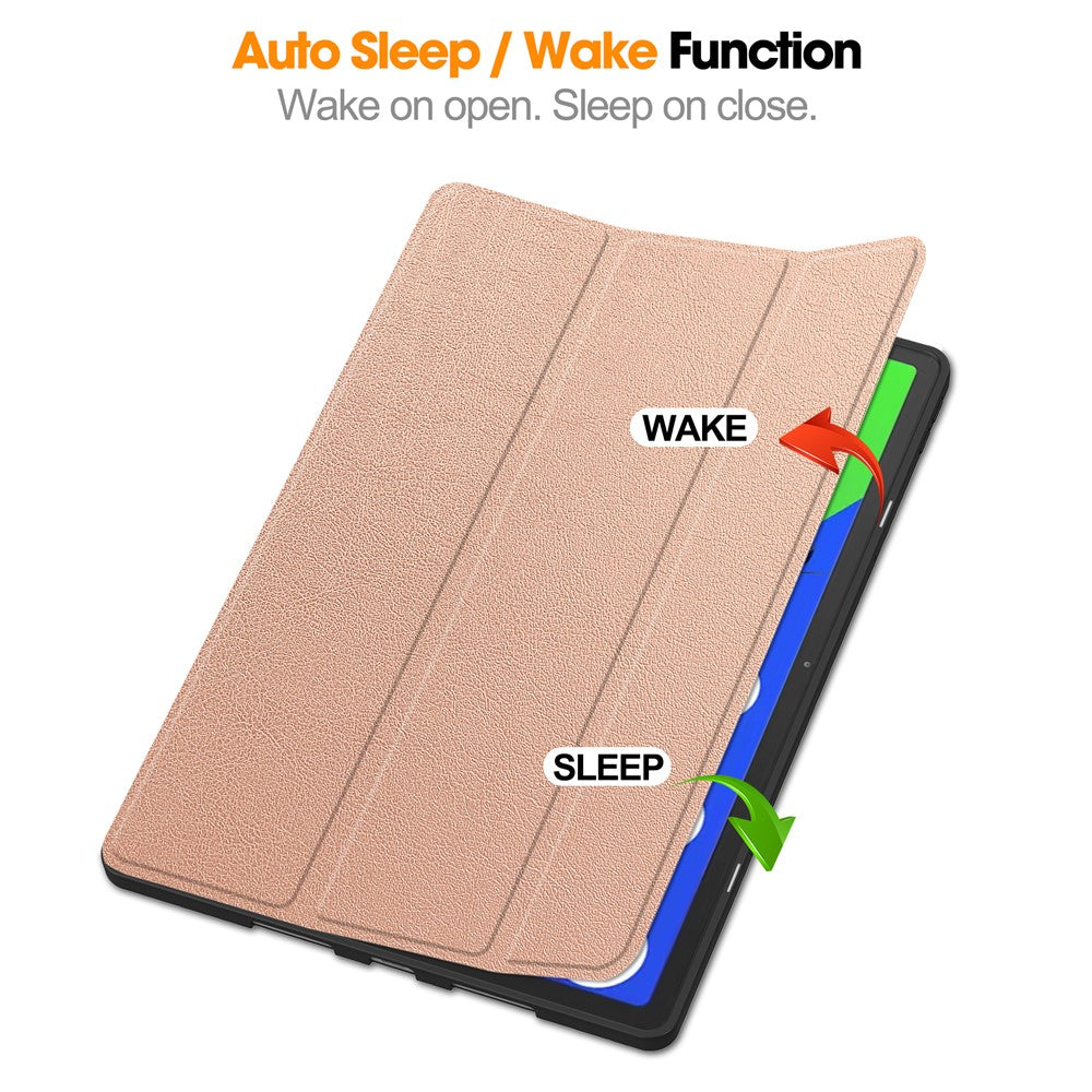 For Lenovo Xiaoxin Pad Pro 12.7 (2025) Stand Case Shock-Absorbent Leather Tablet Cover with Pen Slot - Rose Gold